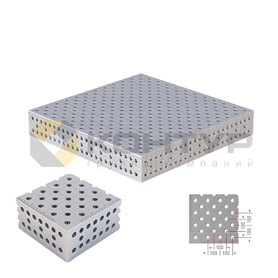 3D рабочая плита 1000x1000x200 диагональная сетка, 28 система, PD type, с линейкой, Без азотирования